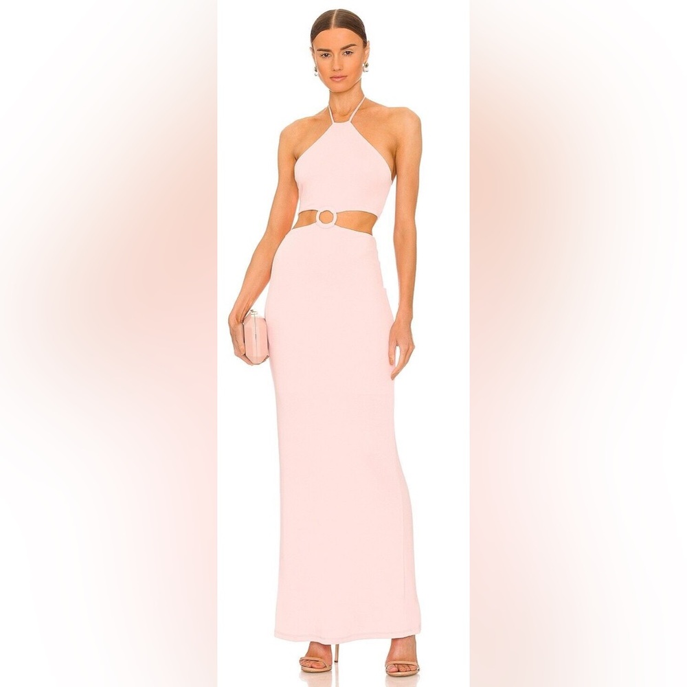 Alice + Olivia English Rose Pink Marguerite Cutout Jersey Halter Maxi Dress NWT